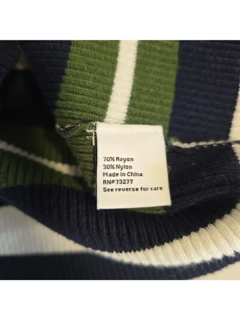 Nine West Rib Knit Crew Neck Sweater Rayon Blend Green Blue Striped Large NEW‎